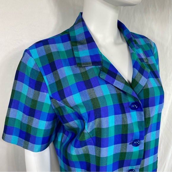 Sag Harbor Blue & Green Plaid Button Down Short Sleeve Blazer - Picture 3 of 8